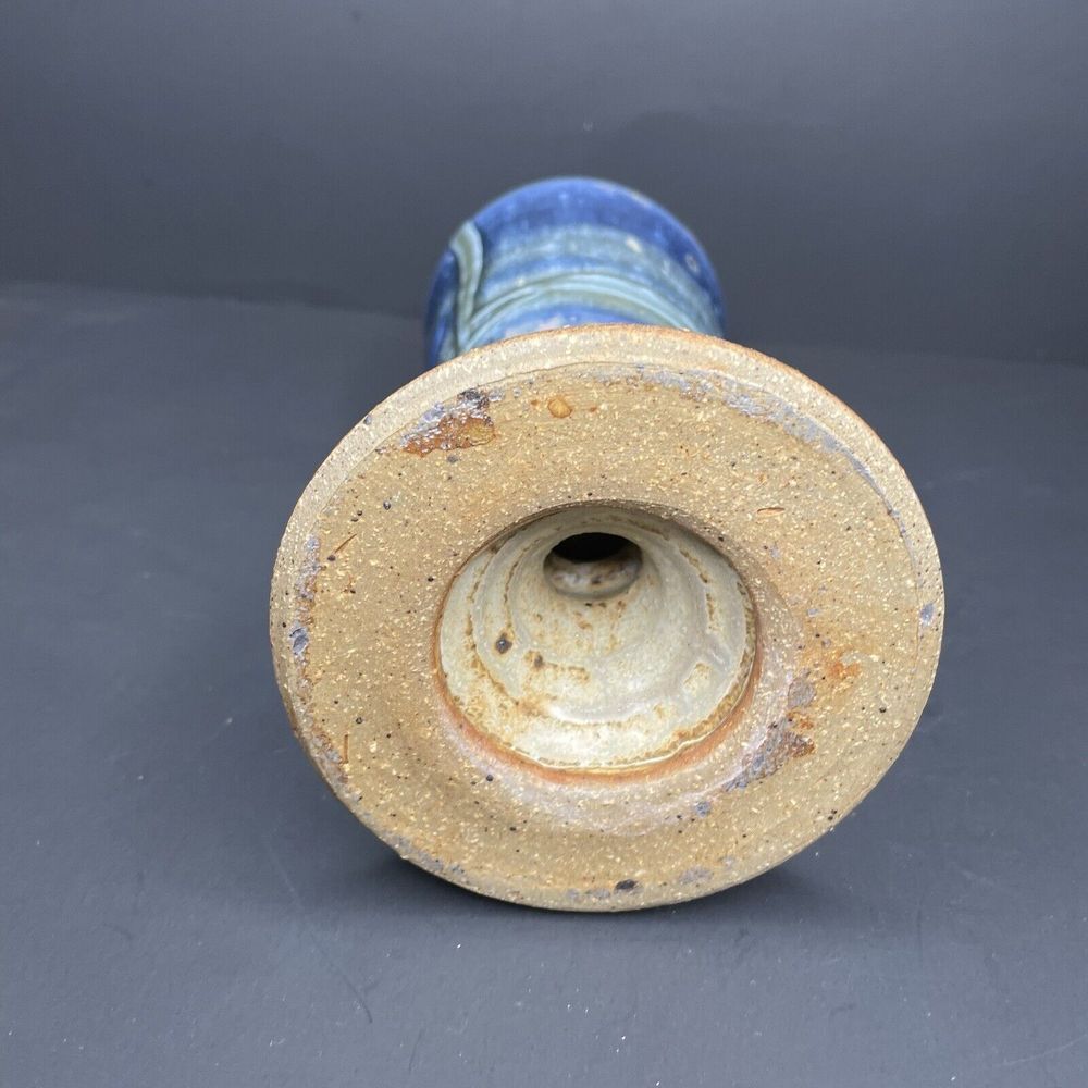 Vtg Hand Thrown Stoneware‎ STUDIO ART POTTERY  7" Wine Glass Goblet Blue Glazed - Picture 8 of 8